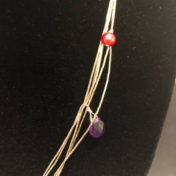 🌹 Silver necklace with stone droplets - Picture 2 of 6